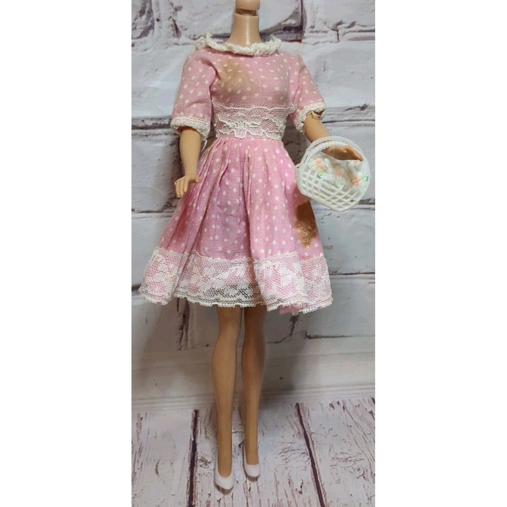 Vintage Wendy Wardrobe Elite Barbie Clone Pink Polkadot Dress W/ Shoes, Hat, Bag